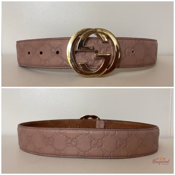Authentic Gucci Pink Guccissima Leather Gold Interlocking G Buckle Belt 80/32 - Picture 6 of 12